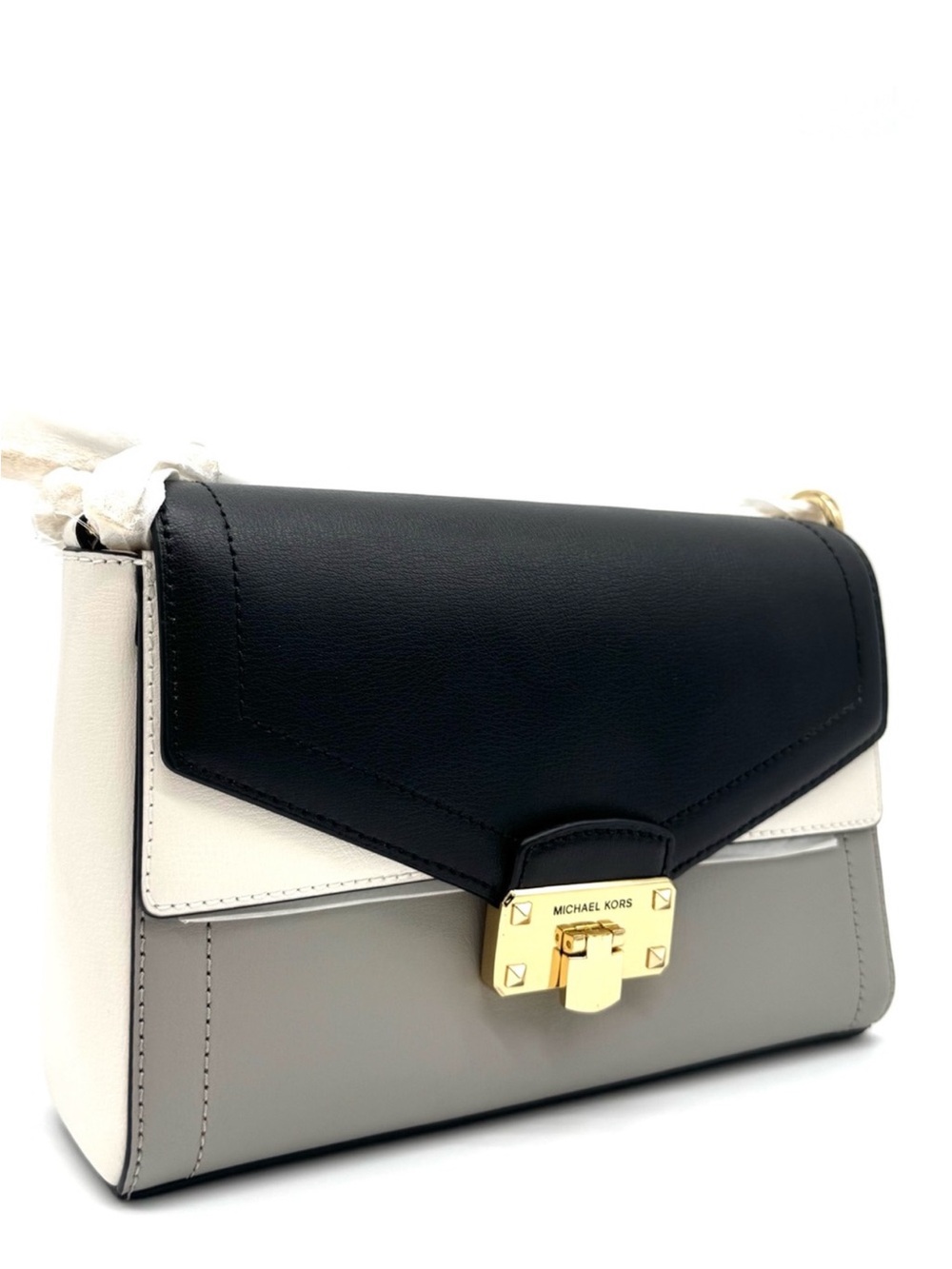 Michael Kors Kinsley Medium Shoulder Flap Crossbody Bag Optic White Multi